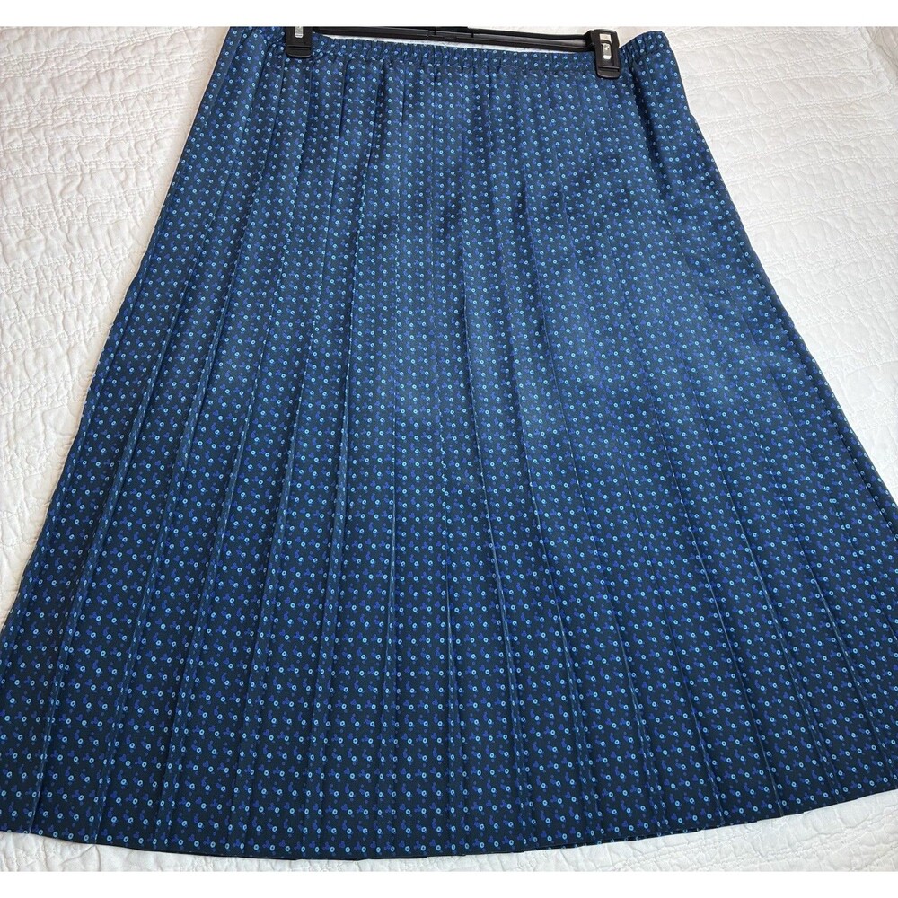 Pleated Blue Skirt Size 18 Elastic Waist Midi Vintage Career Classic Preppy
